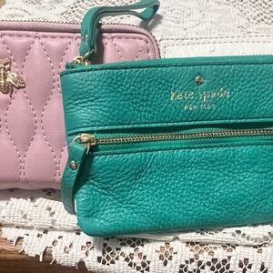 Kate Spade Teal and Pink Leather Wristlet and pink wallet